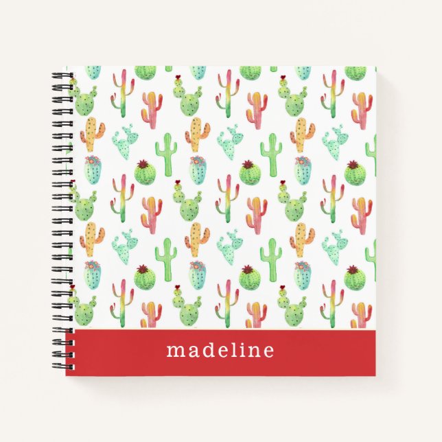 Cuaderno Patrón de acuarela Cactus Pastel (Anverso)