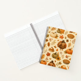 Cuaderno Patrón de acuarela de Acción de Gracias con pavos 