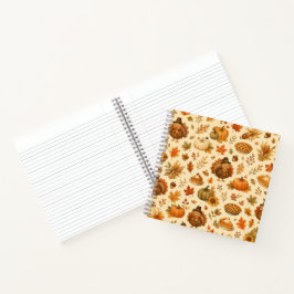 Cuaderno Patrón de acuarela de Acción de Gracias con pavos 