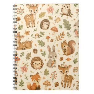 Cuaderno Patrón de acuarela de adorables animales del bosqu