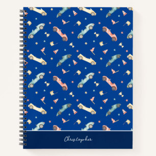 Cuaderno Patrón de Acuarela de Coche de Carreras de Niño en