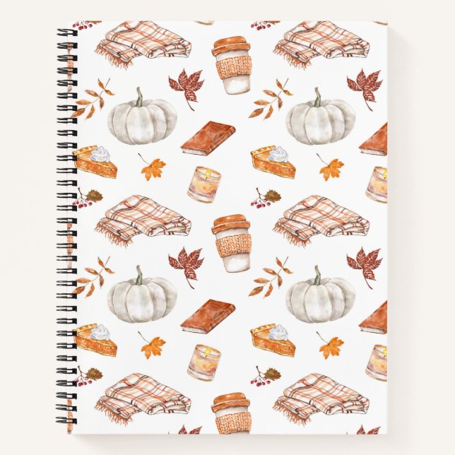 Cuaderno Patrón de acuarela de Cozy Autumn Essentials (Anverso)