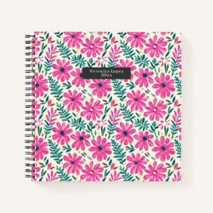 Cuaderno Patrón de acuarela de diques rosados botánicos