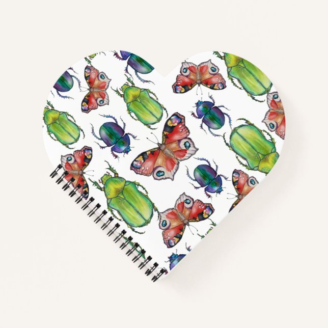 Cuaderno Patrón de acuarela de escarabajos y mariposas (Anverso)