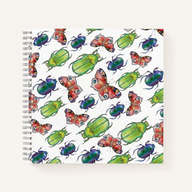 Cuaderno Patrón de acuarela de escarabajos y mariposas (Anverso)