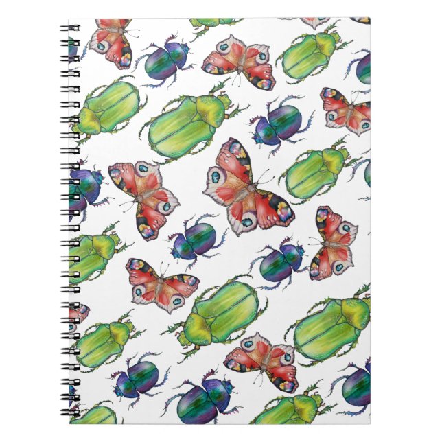 Cuaderno Patrón de acuarela de escarabajos y mariposas (Frente)