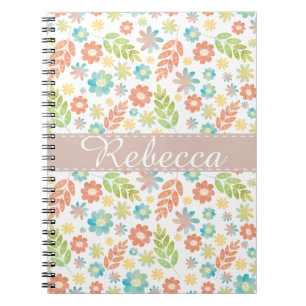 Cuaderno Patrón de acuarela de floral de primavera y hojas 