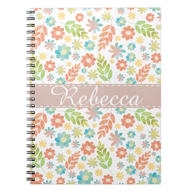 Cuaderno Patrón de acuarela de floral de primavera y hojas  (Frente)
