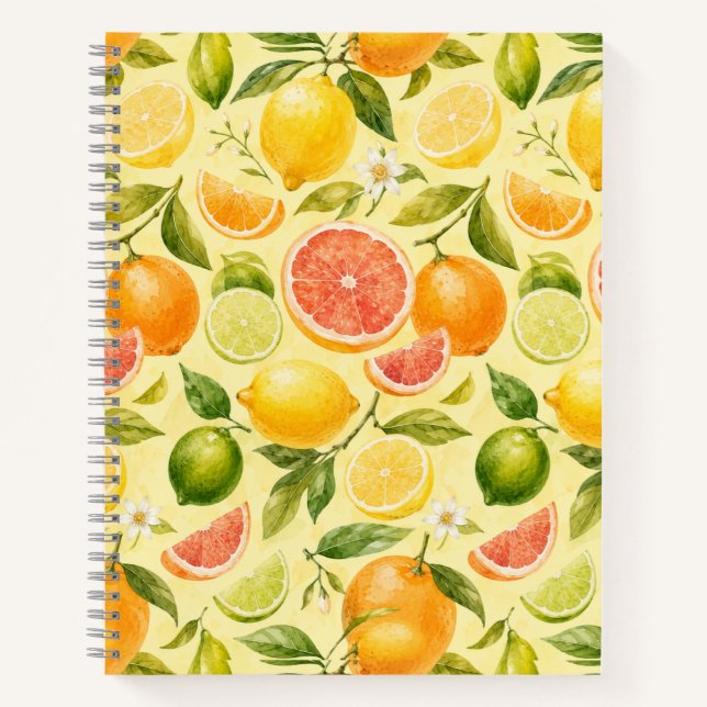 Cuaderno Patrón de acuarela de fruta de limón (Anverso)