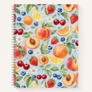 Cuaderno Patrón de Acuarela de Frutas de Verano Mezcladas