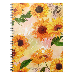 Cuaderno Patrón de acuarela de girasoles amarillos dibujado