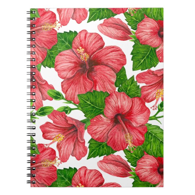 Cuaderno Patrón de acuarela de hibiscos rojos (Frente)
