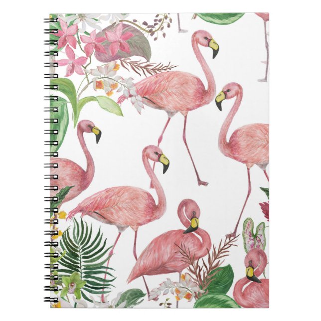 Cuaderno Patrón de acuarela de hojas tropicales de flamengo (Frente)
