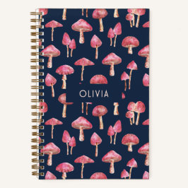 Cuaderno Patrón de acuarela de hongo azul rosa