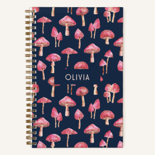 Cuaderno Patrón de acuarela de hongo azul rosa
