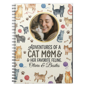 Cuaderno Patrón de acuarela de mamá gata con foto personali