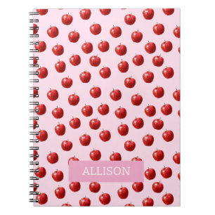 Cuaderno Patrón de acuarela de manzana roja personalizado