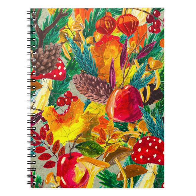 Cuaderno Patrón de acuarela de otoño deja hongos (Frente)