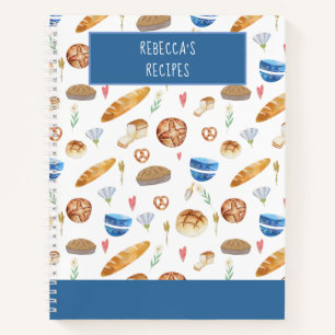 Cuaderno Patrón de acuarela de pan y panadería personalizad
