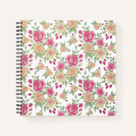 Cuaderno Patrón de acuarela de rosas rojas y amarillas vint