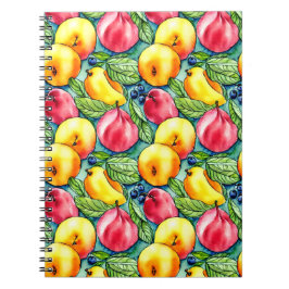 Cuaderno Patrón de acuarela de verano de manzana de fruta