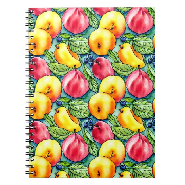 Cuaderno Patrón de acuarela de verano de manzana de fruta (Frente)