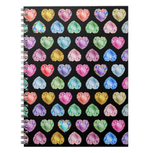 Cuaderno Patrón de acuarela del corazón del diamante Cute P