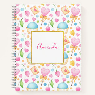 Cuaderno Patrón de acuarela dulce Corazones y pasteles