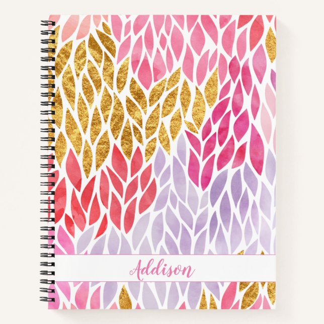Cuaderno Patrón de acuarela Feminine Faux Gold Girly (Anverso)