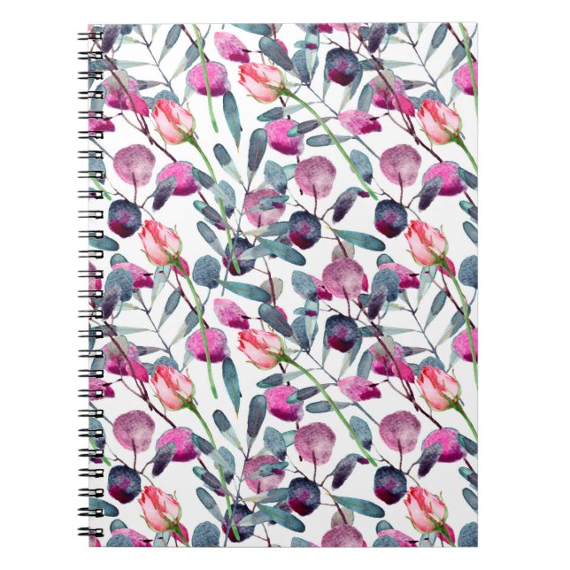 Cuaderno Patrón de acuarela floral sin fisuras. Hierbas de  (Frente)