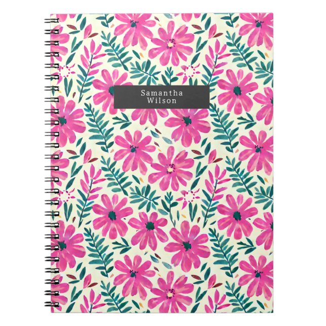 Cuaderno Patrón de acuarela rosada botánica (Frente)