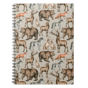 Cuaderno Patrón de acuarela sin fisuras con animales silves