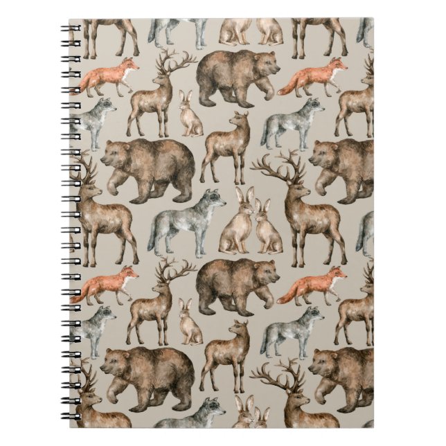 Cuaderno Patrón de acuarela sin fisuras con animales silves (Frente)