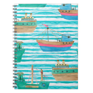 Cuaderno Patrón de acuarela sin fisuras con embarcaciones e