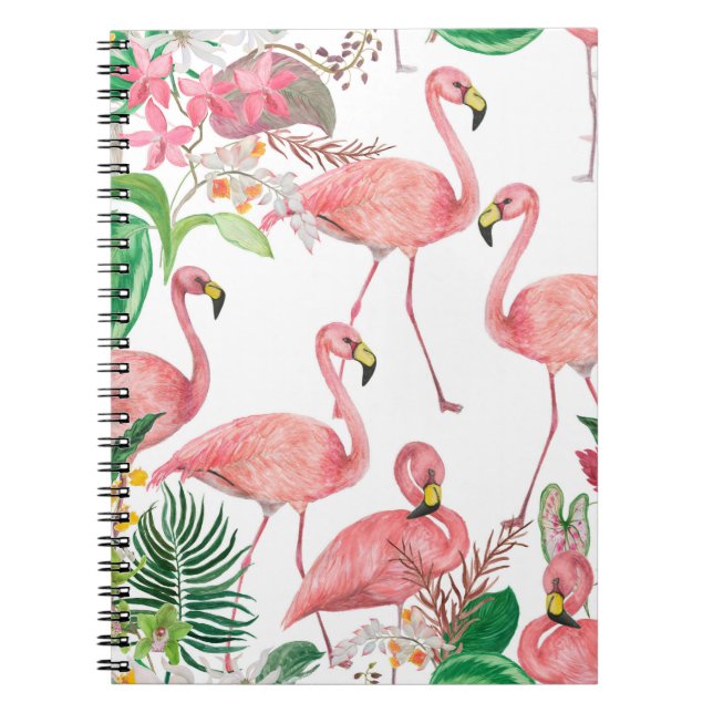 Cuaderno Patrón de acuarela sin fisuras con flamingo (Frente)