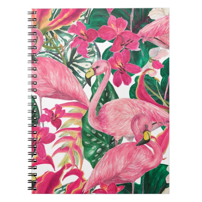 Cuaderno Patrón de acuarela sin fisuras con flamingo (Frente)