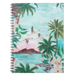Cuaderno Patrón de acuarela sin fisuras con hawaiano
