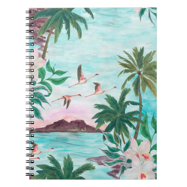 Cuaderno Patrón de acuarela sin fisuras con hawaiano (Frente)