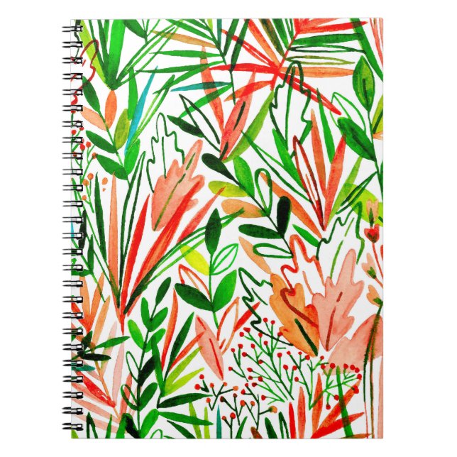Cuaderno Patrón de acuarela sin fisuras con hojas exóticas  (Frente)