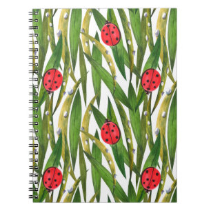 Cuaderno Patrón de acuarela sin fisuras con ladybugs. Contr
