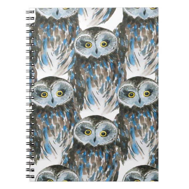 Cuaderno Patrón de acuarela sin foco con búho grande (Frente)