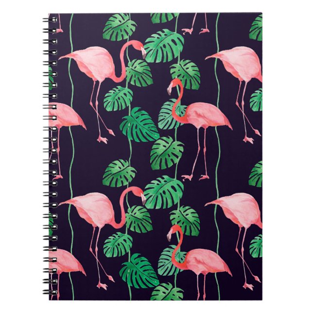 Cuaderno Patrón de acuarela sin foco con flamingo (Frente)