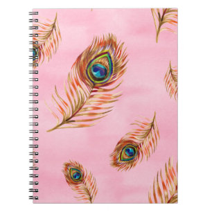 Cuaderno Patrón de acuarela sin foco con hazaña de pavo rea