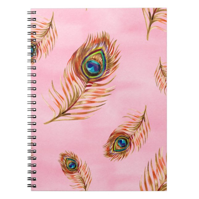 Cuaderno Patrón de acuarela sin foco con hazaña de pavo rea (Frente)