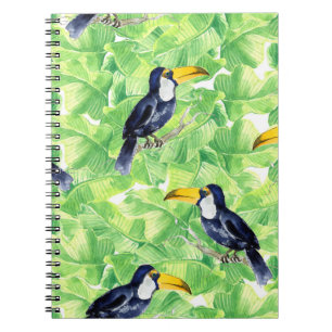 Cuaderno Patrón de acuarela sin foco con toucan en verde l