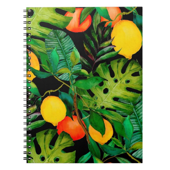 Cuaderno Patrón de acuarela transparente con hojas tropical (Frente)