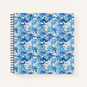 Cuaderno Patrón de acuarela tropical azul brillante