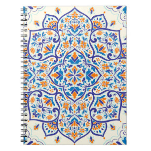 Cuaderno Patrón de adorno azul Naranja de lujo