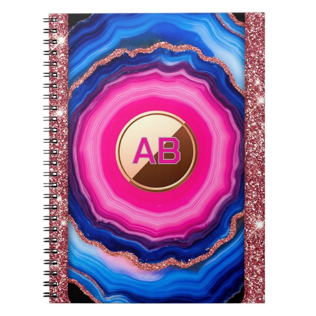 Cuaderno Patrón de ágata abstracta vibrante con brillo (Frente)