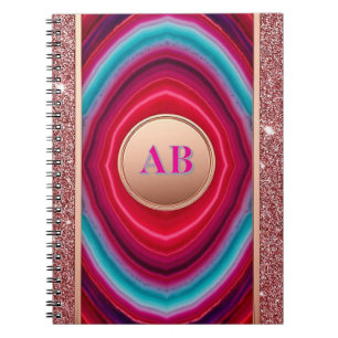 Cuaderno Patrón de ágata abstracta vibrante con brillo